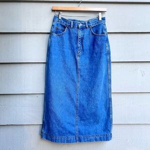 Vintage Daniel Hechter Denim Skirt 90s 100% Cotton Maxi Made in Canada Size 27